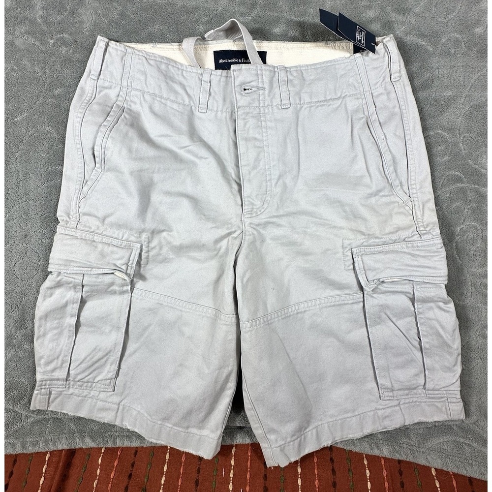 Abercrombie & Fitch Cotton Cargo Shorts Men 31 Heavy Button Fly Drawstring Y2K